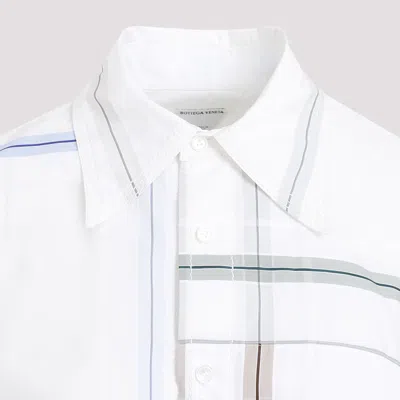 Bottega Veneta Womens White Blue Green Tau Checked Dropped-shoulder Relaxed-fit Cotton Shirt In White