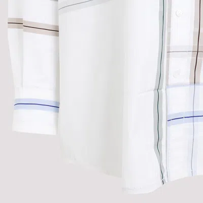 Bottega Veneta Womens White Blue Green Tau Checked Dropped-shoulder Relaxed-fit Cotton Shirt In White