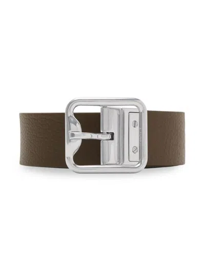 Shop Burberry Belts In Sand/military/silver