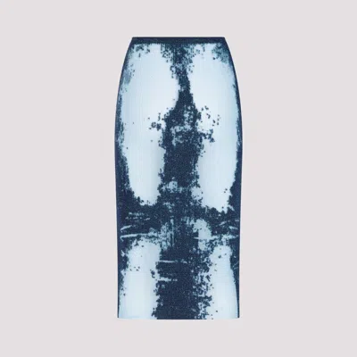 Diesel Blue Midi Skirt In Devor Metallic Knit In Blue