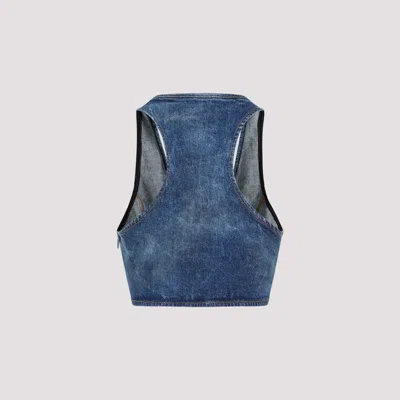 Diesel Denim Crop Top With Jewel Buckle In Blue