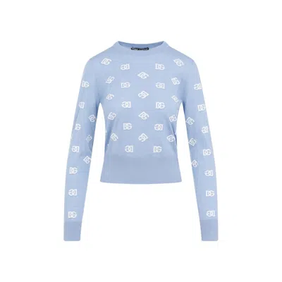Dolce & Gabbana Light Blue Wool And Silk Jacquard Sweater In Blue
