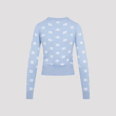 Dolce & Gabbana Light Blue Wool And Silk Jacquard Sweater In Blue