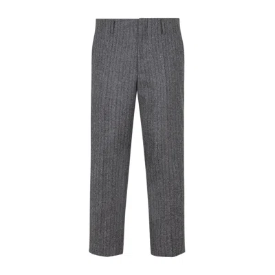 Dries Van Noten Wool Pinstriped Pants 4 Pockets In Grey