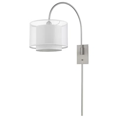 Homezia Brella 1-light Brushed Nickel Swivel Wall Lamp With Sheer Snow Shantung Two Tier Shade