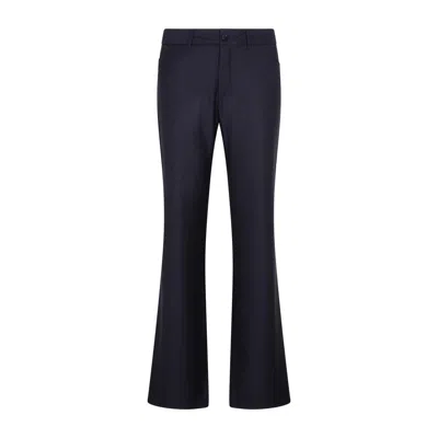 Etro Wool Bootcut Trousers Pinstripe Print In Blue