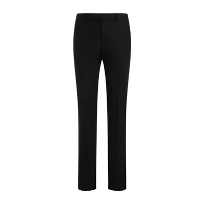 Etro Wool Trousers Grosgrain Embellishment In Black
