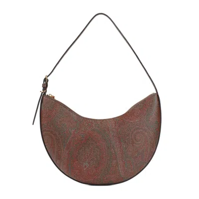 Etro Hobo M Brown Paisley Fabric Shoulder Bag In Brown