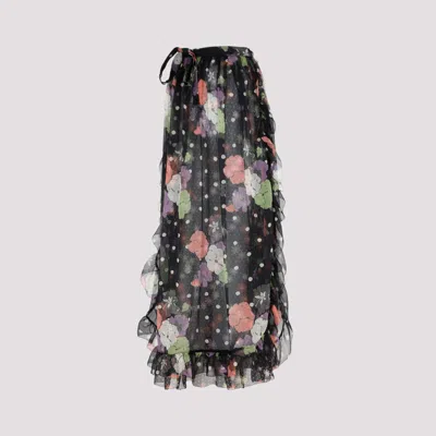Etro Silk Skirt With Floral And Polka Dot Accents In Black