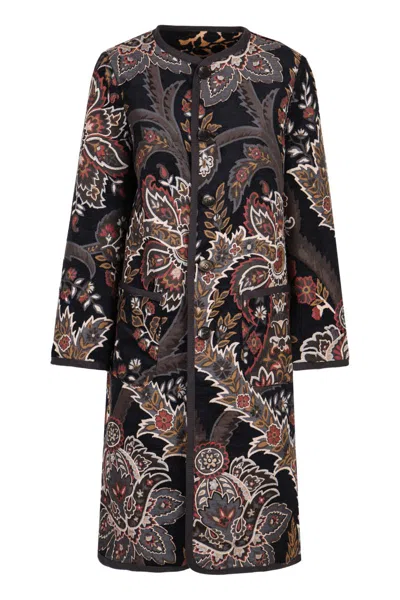 Shop Etro Reversible Coat In Jacquard Pattern In Blue