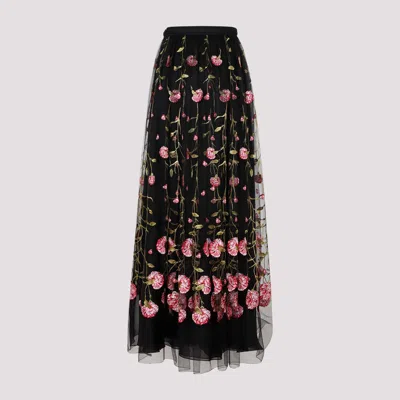 Giambattista Valli Floral-embroidered Tulle Maxi Skirt In Black