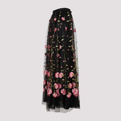 Giambattista Valli Floral-embroidered Tulle Maxi Skirt In Black