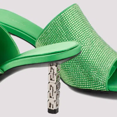 Givenchy G Cube Satin Flat Sandals With Strass In Green
