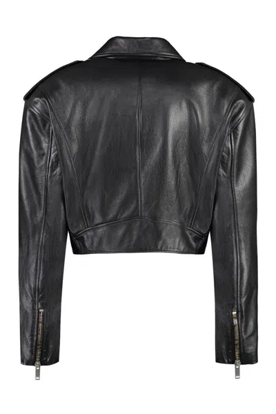 Halfboy Black Leather Biker Jacket For Women In Black