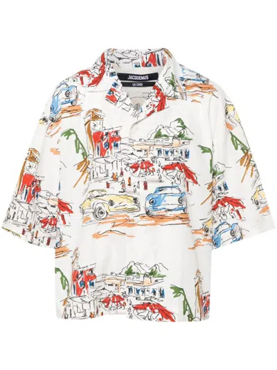 Jacquemus La Chemise Simon Printed Cotton Shirt In Print Capri Cars White