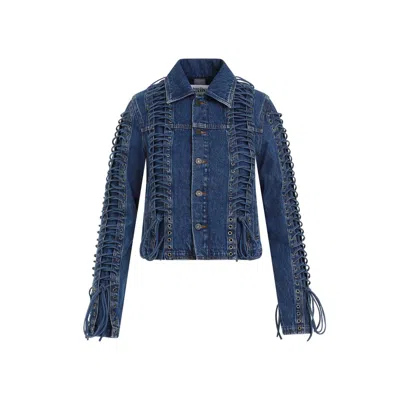 Jean Paul Gaultier Laced-up Denim Jacket In Blue