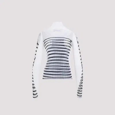 Jean Paul Gaultier Spandex Mesh Printed Feathers Mariniere Top M In White
