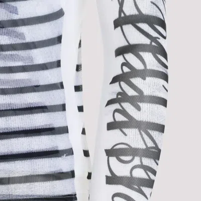 Jean Paul Gaultier Spandex Mesh Printed Feathers Mariniere Top M In White