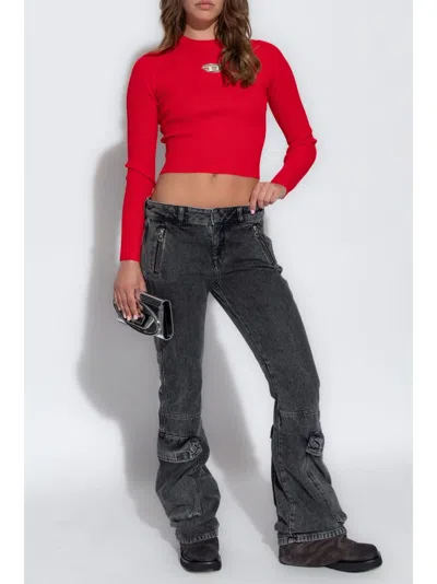 Diesel Flared Distressed Trousers Zip Pockets