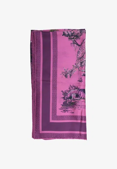 Dior Animal Patterns Silk Scarf In Fuchsia