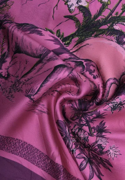 Dior Animal Patterns Silk Scarf In Fuchsia