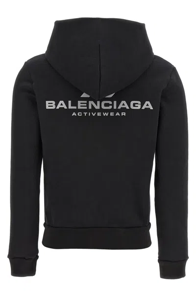 Balenciaga Logo Print Hoodie Sweatshirt Black In Black
