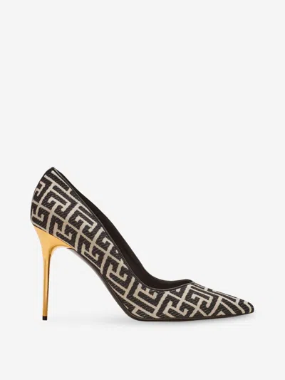 Shop Balmain Rubby Jacquard Heeled Shoes In Contrast Heel Detail