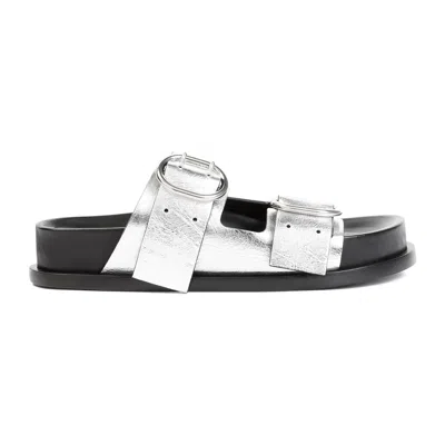 Jil Sander Black Leather Sandals With Buckle Detail In Grey