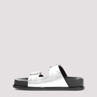 Jil Sander Black Leather Sandals With Buckle Detail In Grey