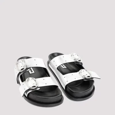 Jil Sander Black Leather Sandals With Buckle Detail In Grey