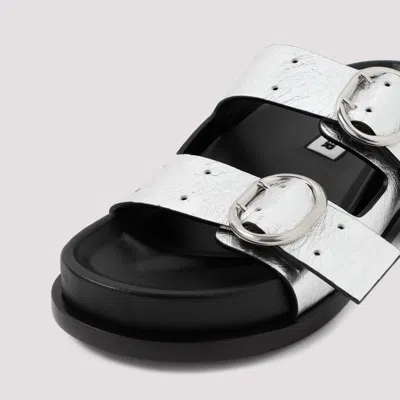 Jil Sander Black Leather Sandals With Buckle Detail In Grey