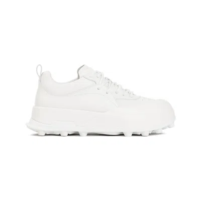 Jil Sander Orb White Low Top Sneakers With Cleated Sole In Leather In White