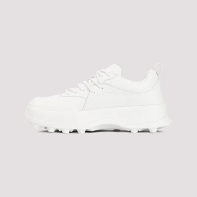 Jil Sander Orb White Low Top Sneakers With Cleated Sole In Leather In White