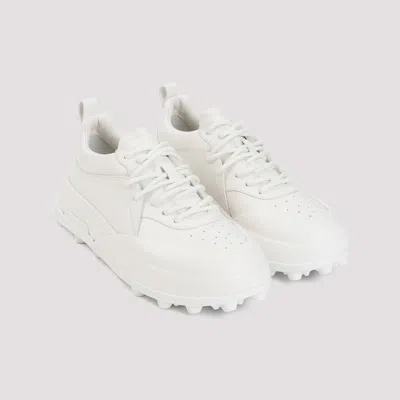 Jil Sander Orb White Low Top Sneakers With Cleated Sole In Leather In White