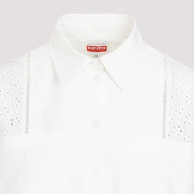 Kenzo Paneled Broderie Anglaise Shirt In White