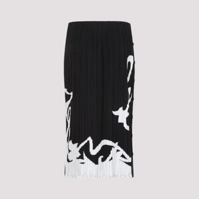 Lanvin Pleated Long Skirt Abstract Pattern In Black
