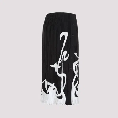 Lanvin Pleated Long Skirt Abstract Pattern In Black