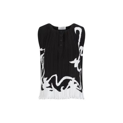 Lanvin Sleeveless Pleated Abstract Pattern Top In Black