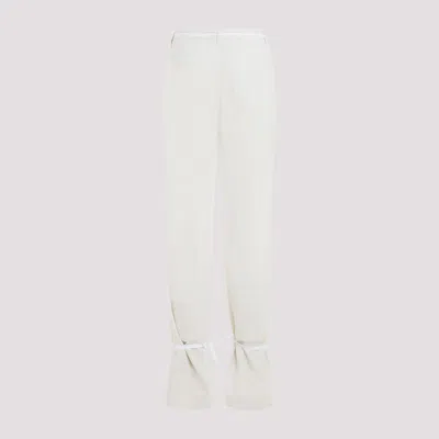 Lemaire Chalk White Cotton Straight Pants With Strings In Beige
