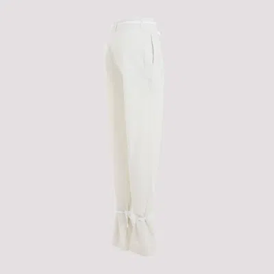 Lemaire Chalk White Cotton Straight Pants With Strings In Beige