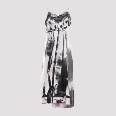 Maison Margiela Lace Trim Abstract-print Midi Slip Dress In Grey