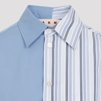 Marni Cotton Shirt With Asymmetric Hem And Striped Pattern In Blue