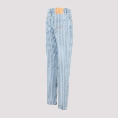 Martine Rose Light Blue Pinstripe Straight Leg Jeans In Blue