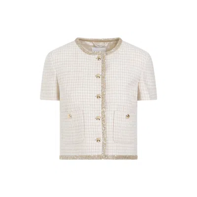 Miu Miu Check-pattern Tweed Jacket In Beige