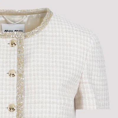 Miu Miu Check-pattern Tweed Jacket In Beige