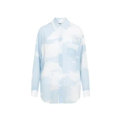 Moschino Blue Silk Long-sleeved Shirt In Blue