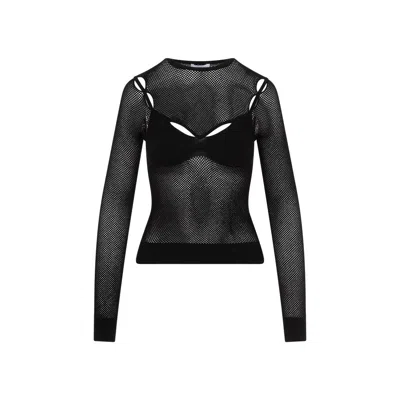 Off-white Net Arrow Bralette Black Viscose Top In Black
