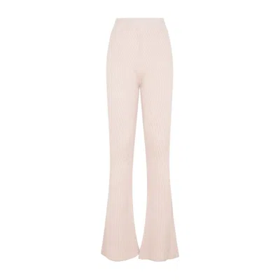 Peserico Flare Knit Rib Nude Fleece Wool Pant In Beige