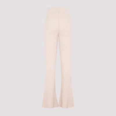 Peserico Flare Knit Rib Nude Fleece Wool Pant In Beige