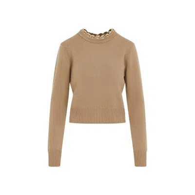 Rabanne Ribbed Knit Wool Cashmere Sweater In Beige